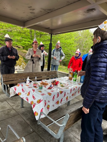 road stop for a traditional Swedish crayfish party complete with hats